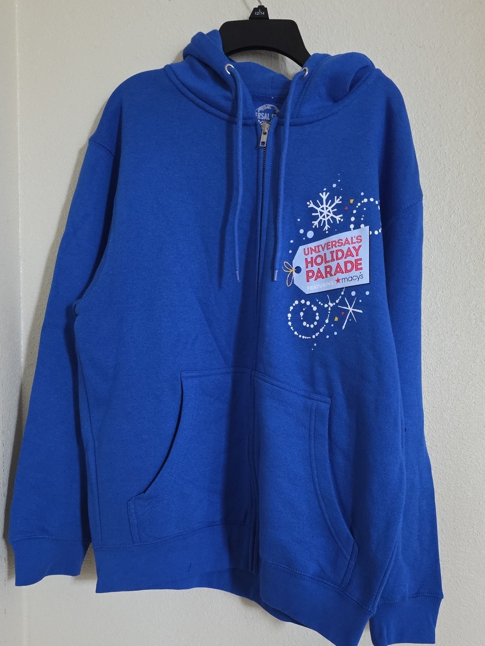 Universsl Studios Macy's Royal Blue Holiday Parade Zip-Up Hoodie.